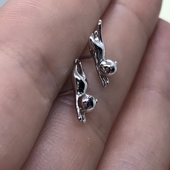 🌟 Sterling Silver 925 Cat 🐈 Stud Earrings - Picture 5 of 8